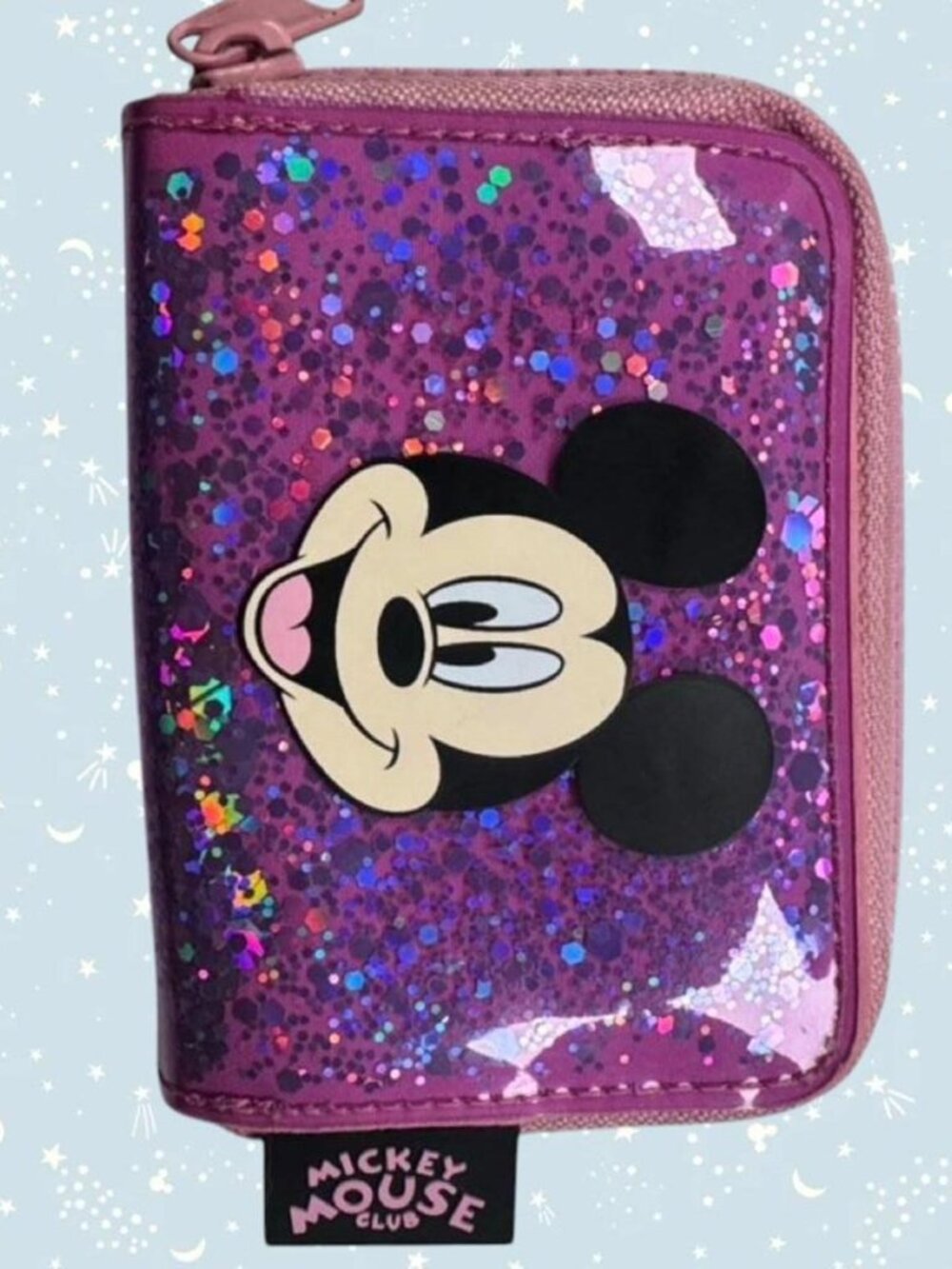 Disney x Zara purple and pink glitter Mickey Mouse wallet